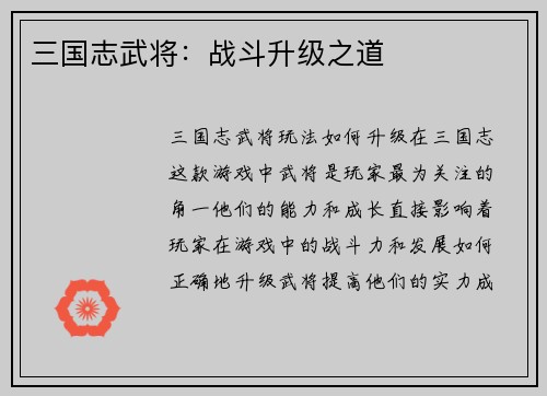 三国志武将：战斗升级之道